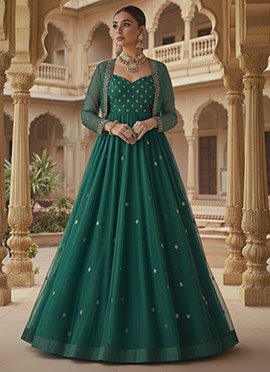 Green Organza Zari Sequins Dresses And Gown