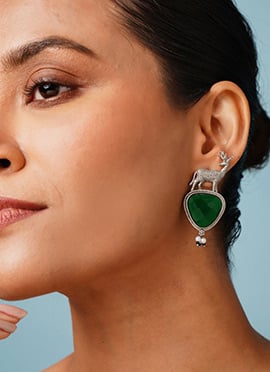 Green Oxidised Kundan And Beads Drops