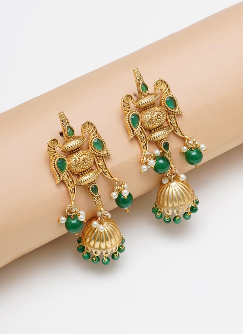 Green Pearl Danglers Festive Wear
