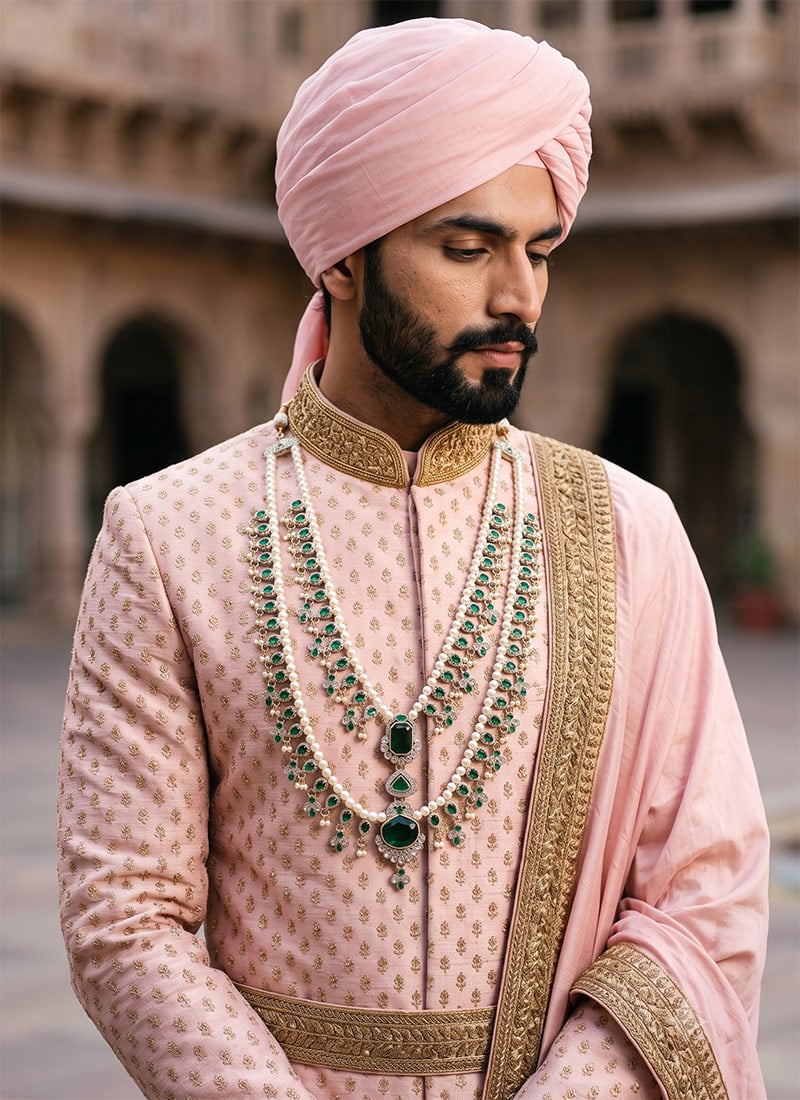 Green Pearl Floral Layered Mens Mala