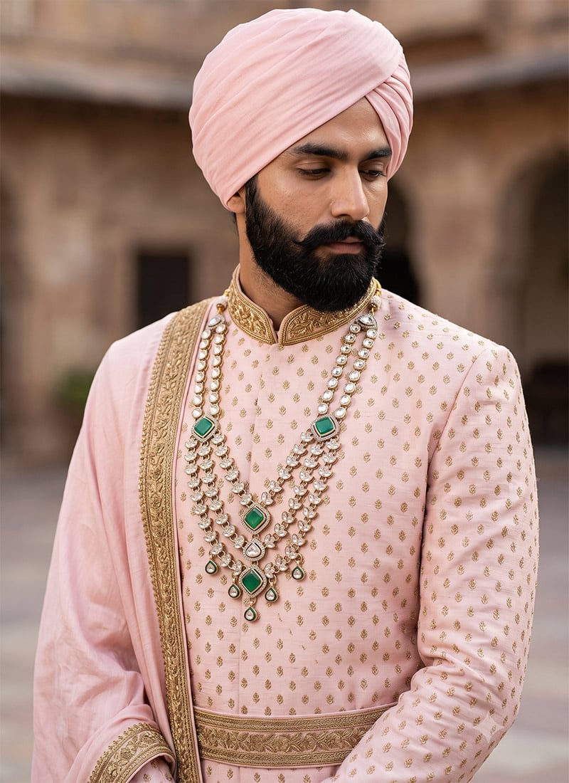 Green Pearl Leaf Stone Mens Mala