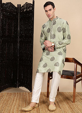 Green Polyster Embroidered Sequins Kurta