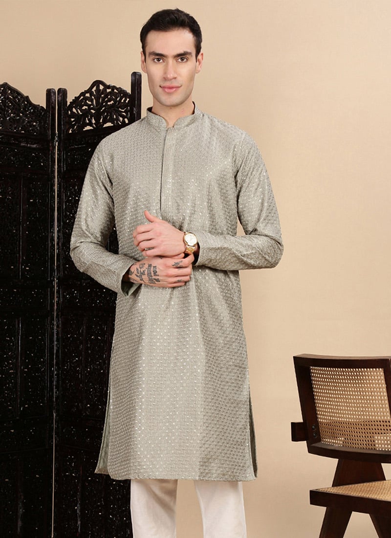Green Polyster Sequins Kurta
