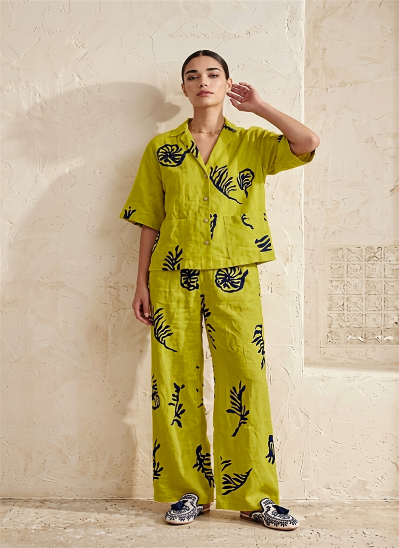Green Printed Cotton Co Ord Set After Six Wear