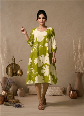 Green Printed Cotton Floral Dress