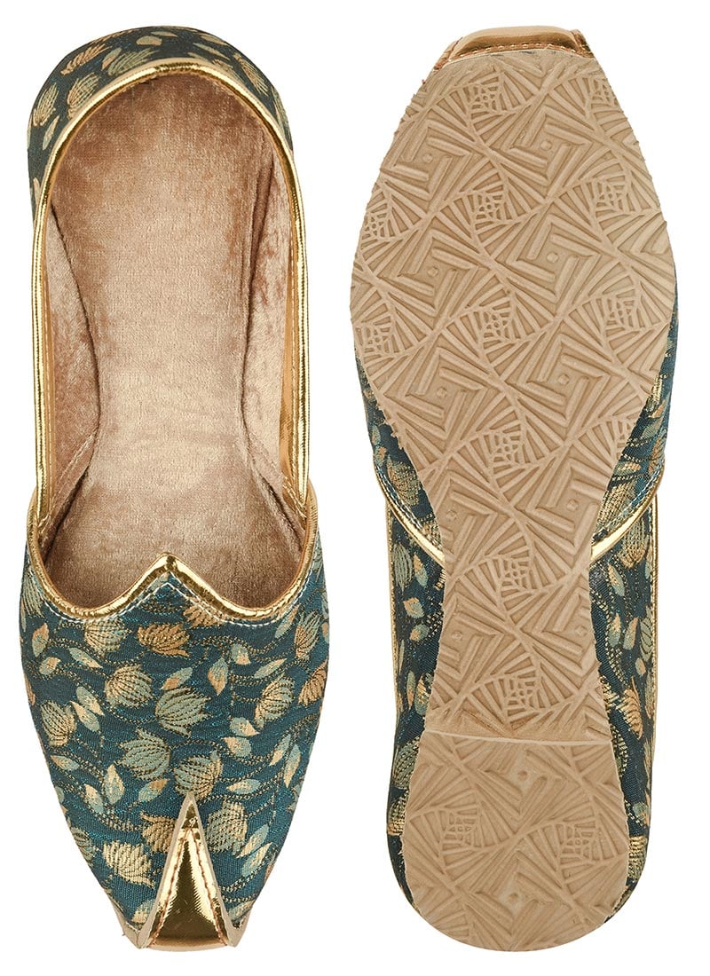 Green Printed Zari Work Mojri