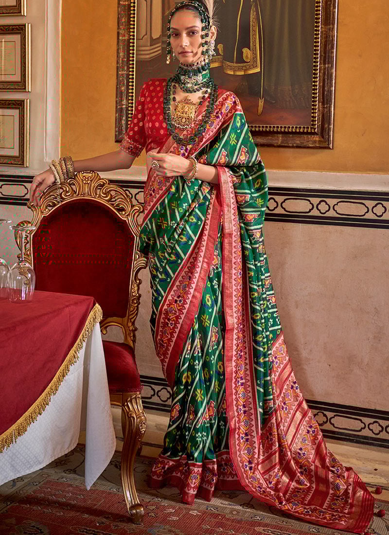 Green PV Silk Digital Patola Print Saree