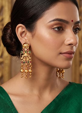 Green Rajwadi Polish Heritage Dangler Earrings