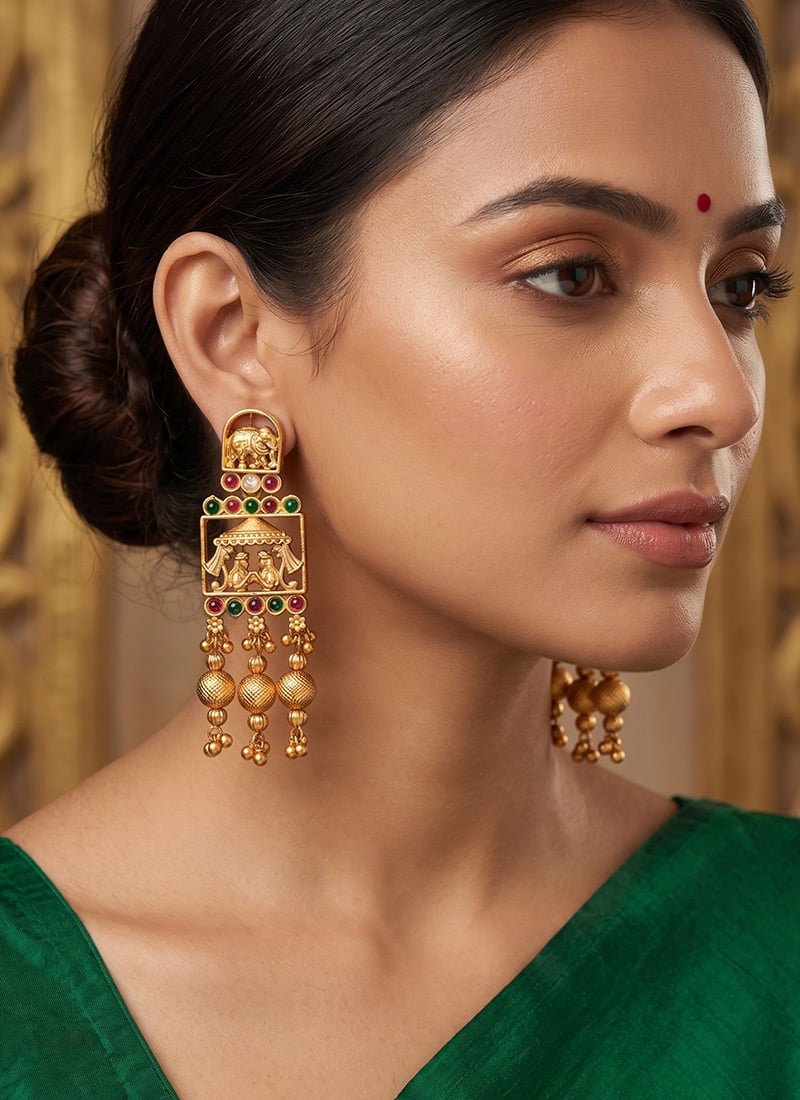 Green Rajwadi Polish Heritage Dangler Earrings After Six Wear