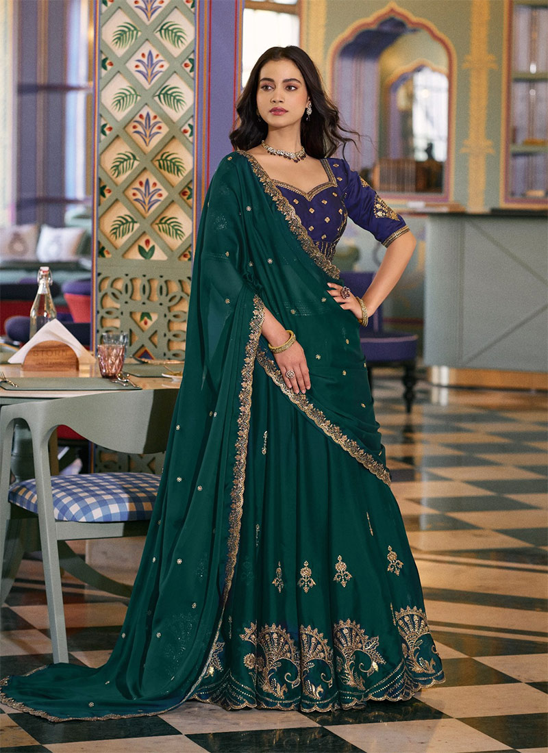 Green Rangoli Silk Embroidered Sequins Lehenga After Six Wear