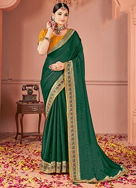 Green Rangoli Silk Embroidered Sequins Zari Saree