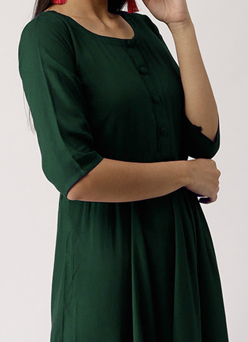 Buy Green Rayon A Line Dress Work Wear 