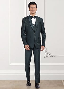 Green Rayon Beads Hand Embroidered Suit