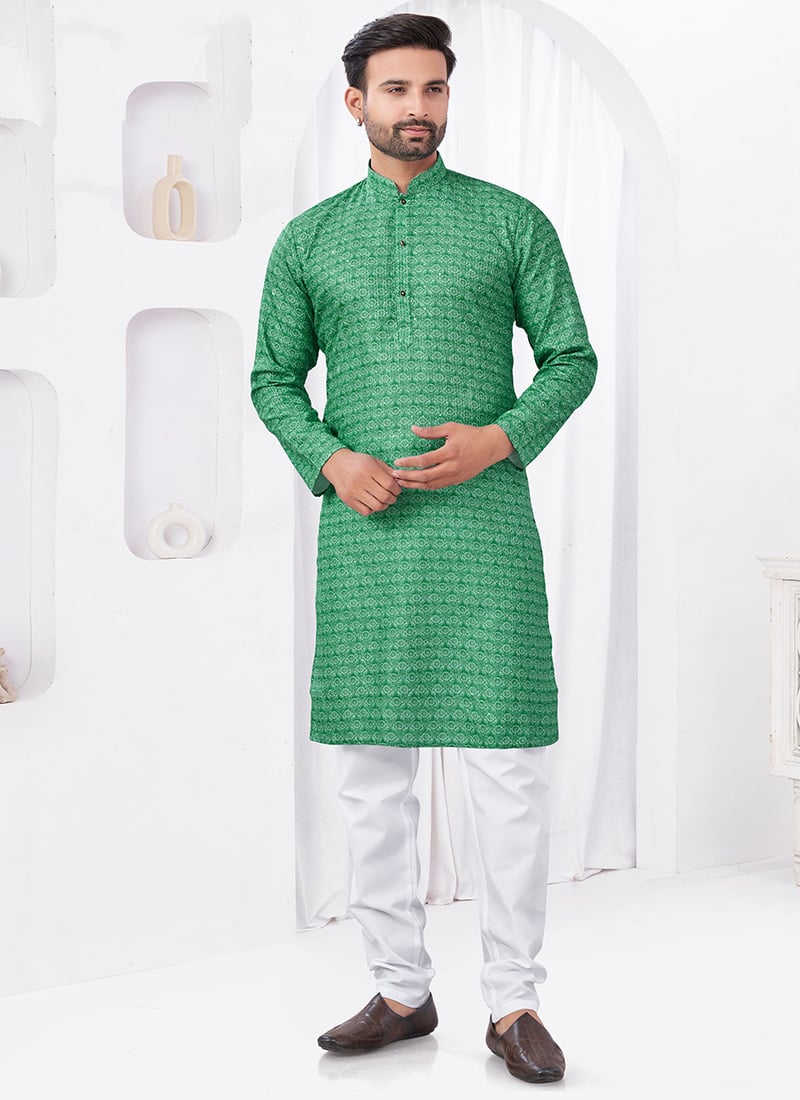 Green Rayon Cotton Printed Kurta Pyjama