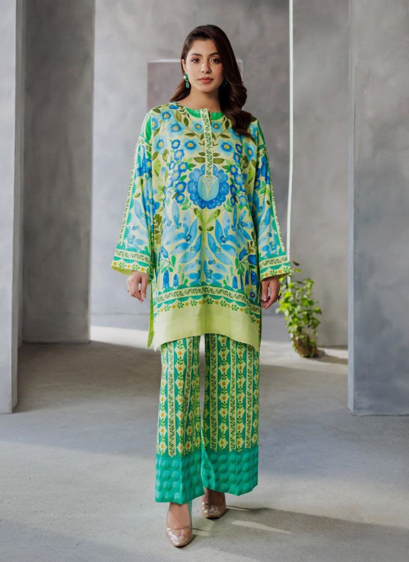 Green Rayon Digital Print Indowestern Co ord Set After Six Wear
