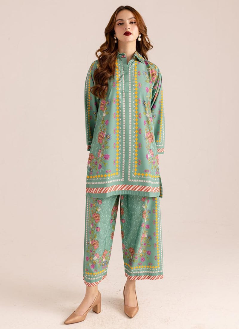 Green Rayon Digital Print Indowestern Co ord Set After Six Wear