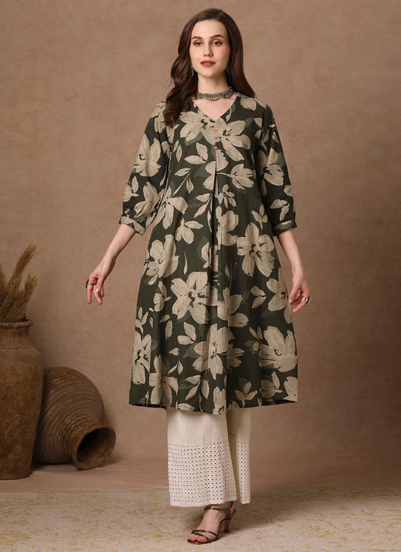 Green Rayon Digital Print Kurti