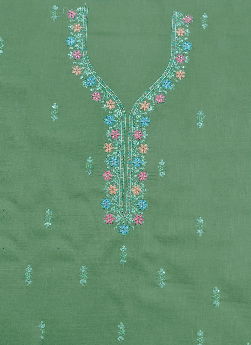 Green Rayon Embroidered Fabric