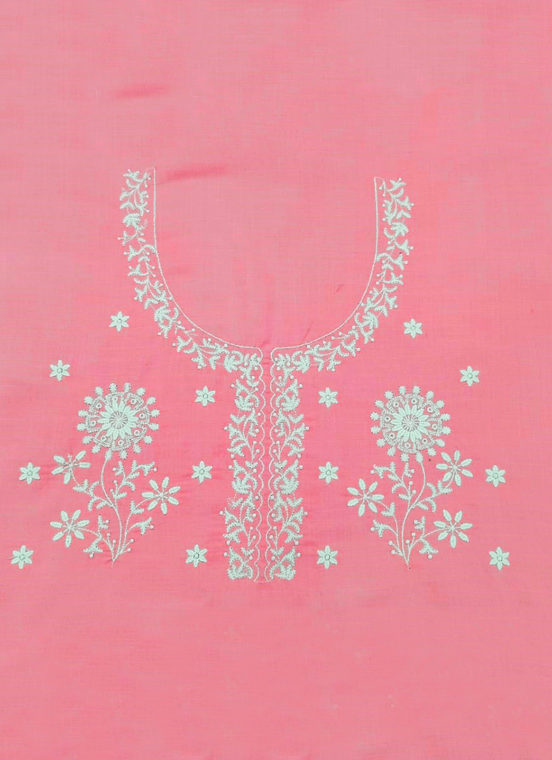 Pink Rayon Embroidered Fabric