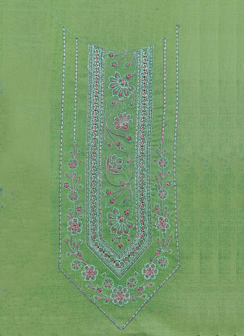 Green Rayon Embroidered Fabric