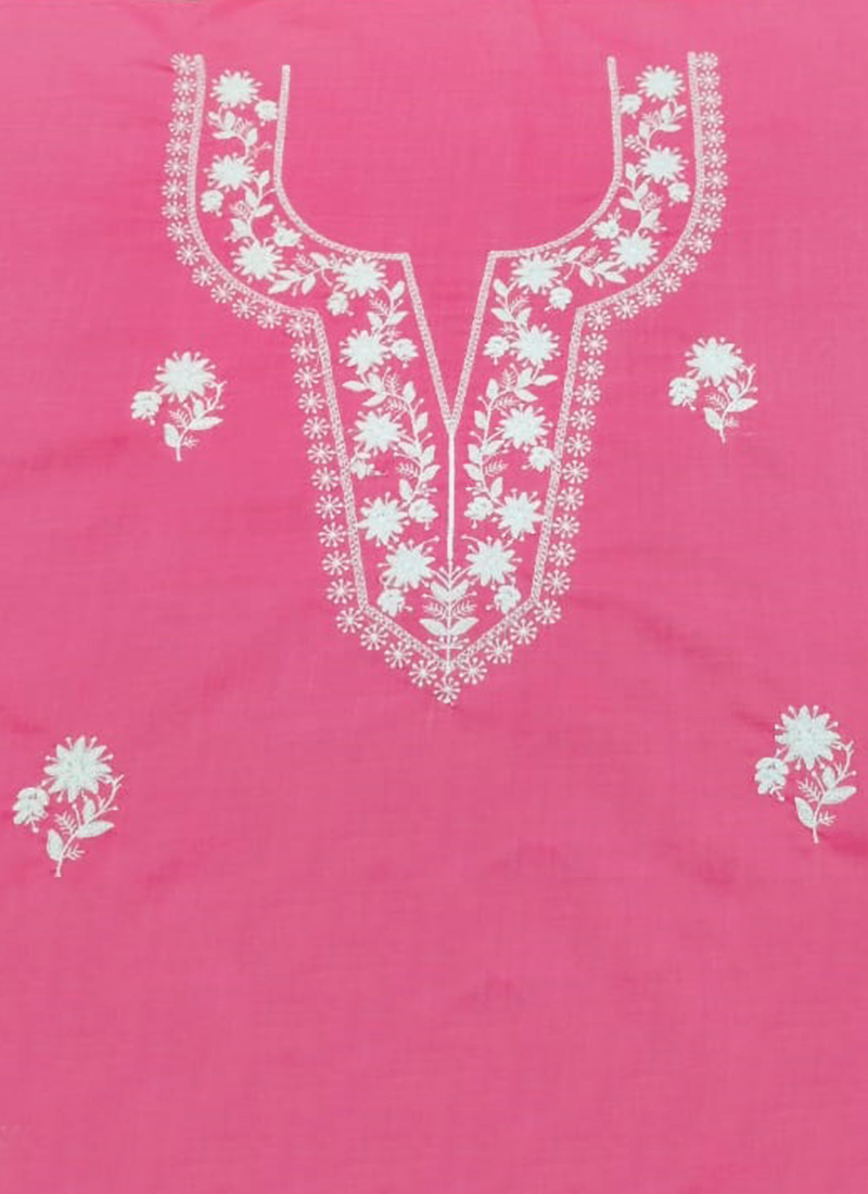 Pink Rayon Embroidered Fabric
