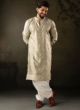 Green Rayon Embroidered Kurta Pyjama For Men
