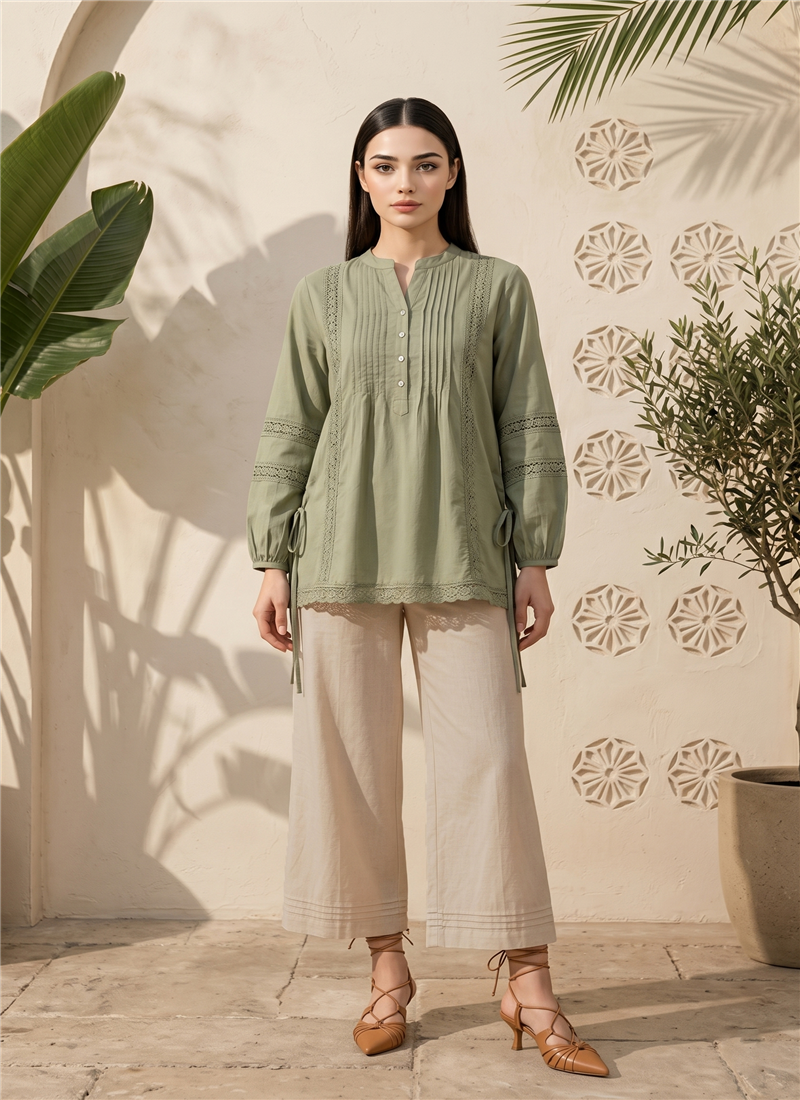 Green Ready Lace Cotton Co Ord Set After Six Wear
