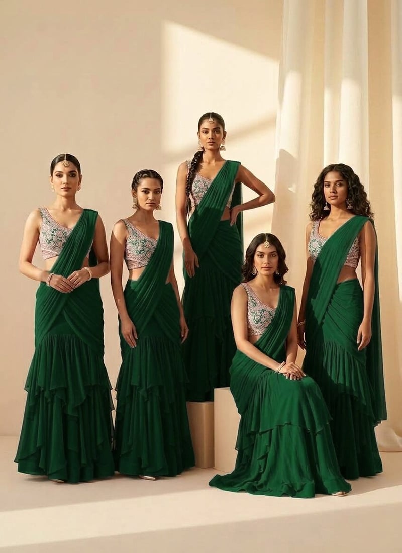 Green Ruffle Lehenga Saree With Bead Embroidered Saree After Six Wear