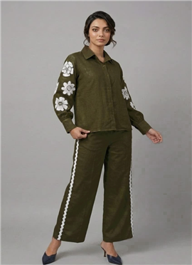 Green Sage Bloom Rayon Cotton Co Ord Set