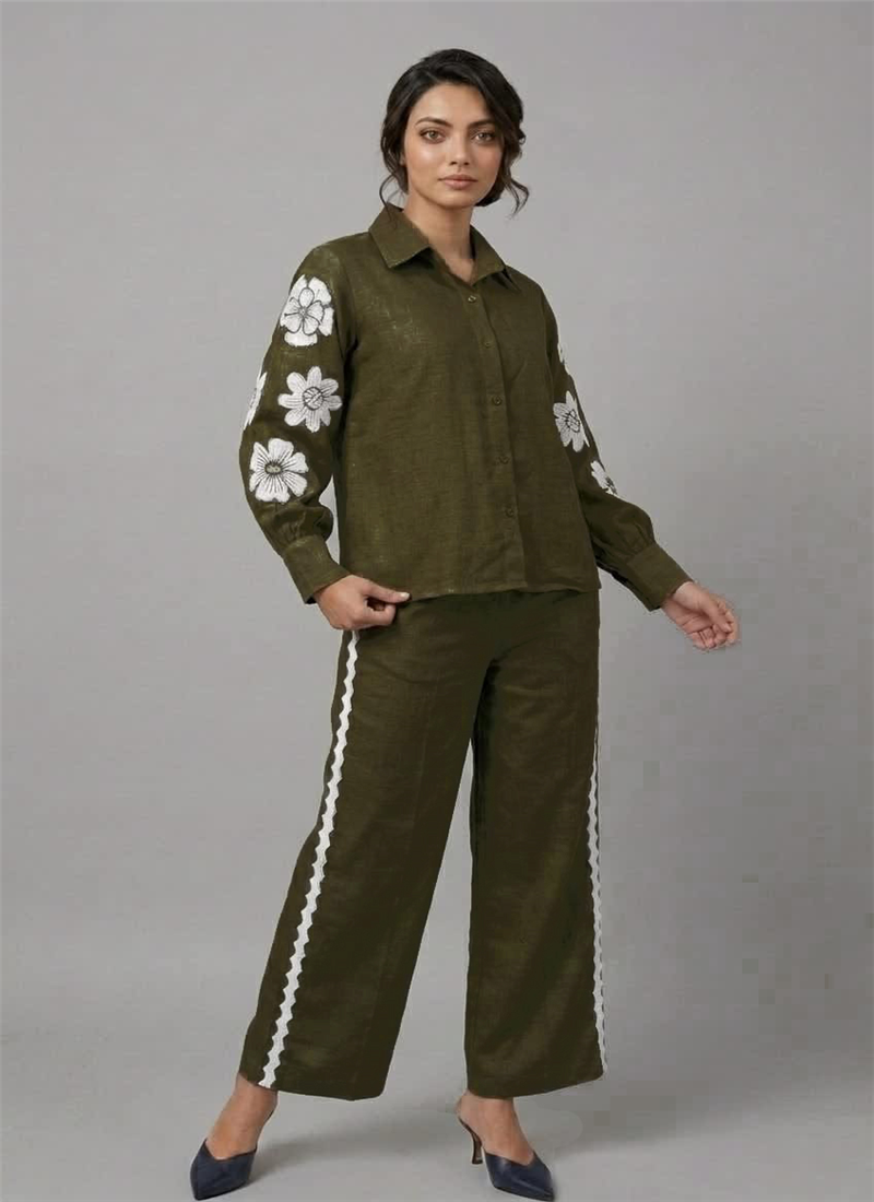 Green Sage Bloom Rayon Cotton Co Ord Set After Six Wear