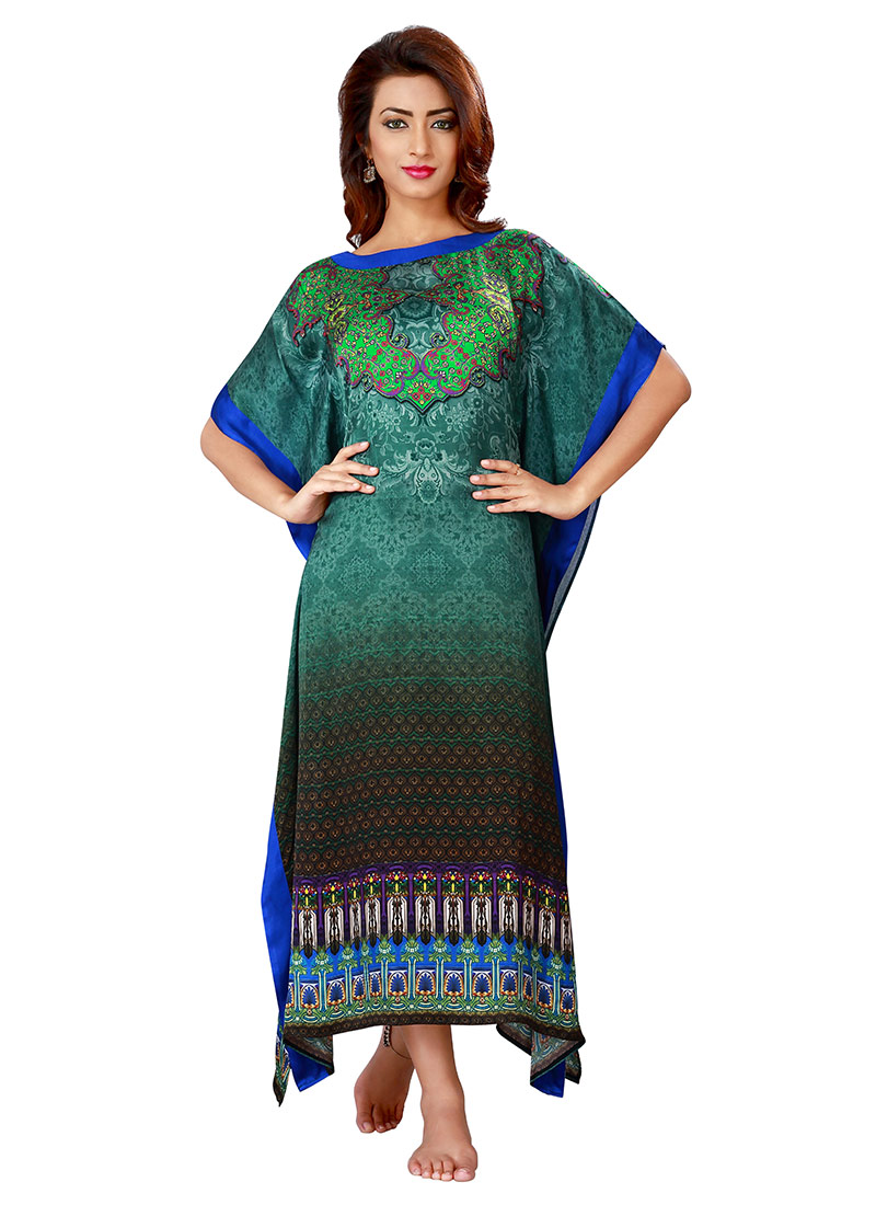 Buy Green Satin Kaftan, Printed, tops and tunics Online Shopping | KFSCBKCB6018