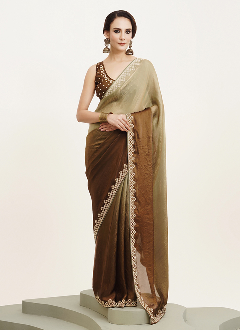 Green Satin Stone Saree