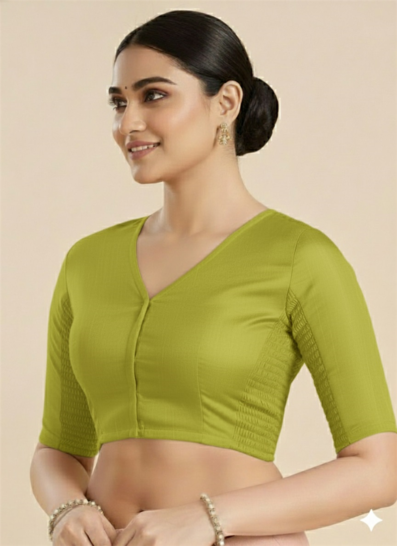Green Sheen Chanderi Cotton Smocking Blouse Party Wear