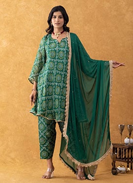 Green Silk Bandhini Print Salwar Suit
