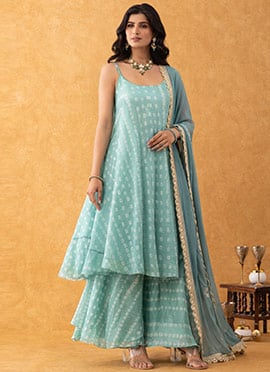 Green Silk Bandhini Print Sharara Suit