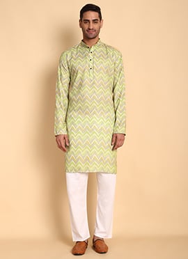 Green Silk Cotton Printed Kurta Pyjama