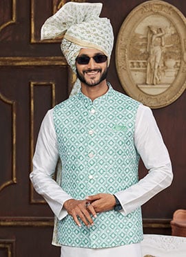 Green Silk Digital Print Bandhagala Jacket