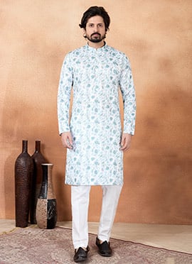 Green Silk Digital Print Kurta Pyjama