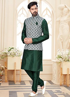 Green Silk Dupion Kurta Pyjama