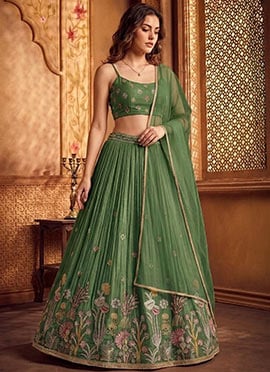 Green Silk Embroidered Classy Lehenga