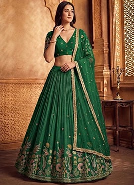 Green Silk Embroidered Classy Lehenga