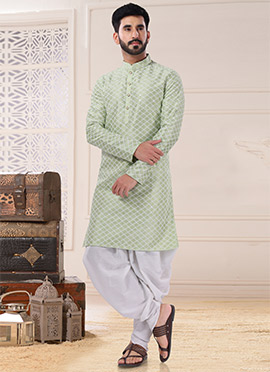 Green Silk Embroidered Kurta Pyjama