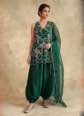 Green Silk Embroidered Sequins Salwar Suit