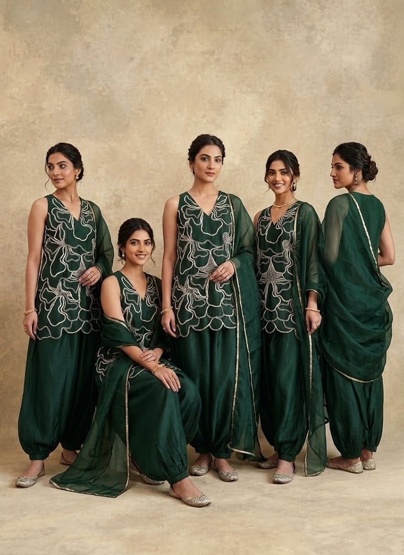 Green Silk Embroidered Sequins Palazzo Suit After Six Wear