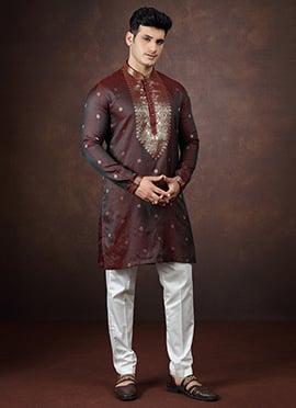 Maroon Silk Embroidered Zari Kurta Pyjama