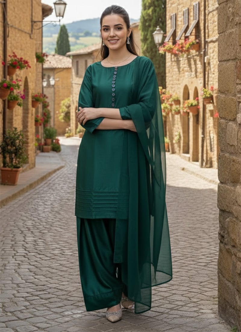 Green Silk Farshi Style Salwar Suit After Six Wear