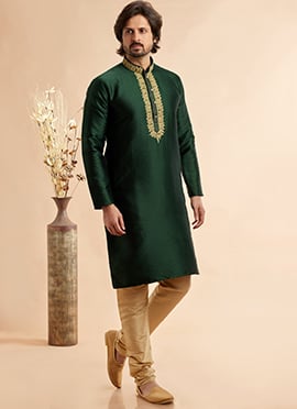 Green Silk Jacquard Kurta Pyjama