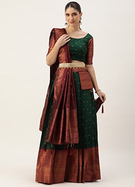 Green Silk Jacquard Lehenga