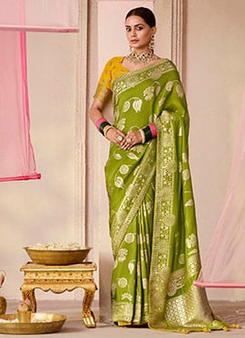 Green Silk Jacquard Woven Saree