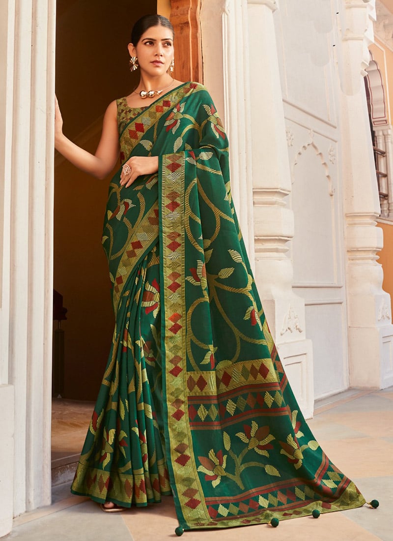 Green Silk Printed Saree After Six Wear